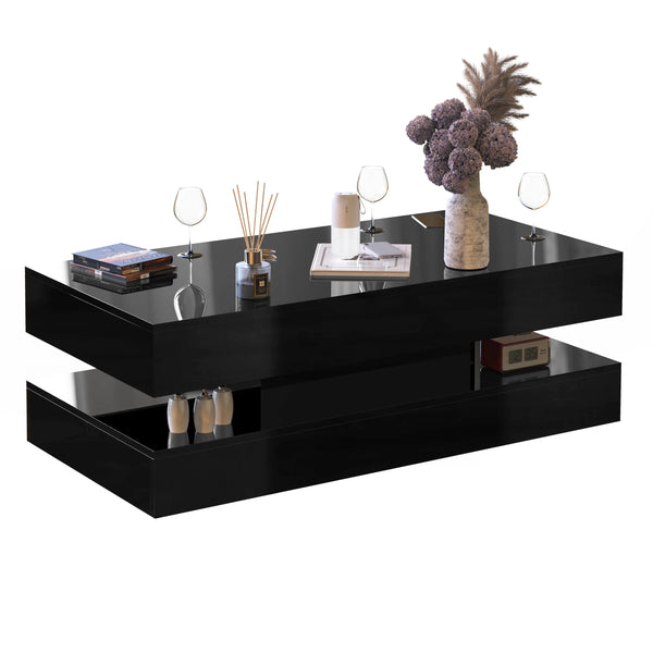 Coffee Table - Modern LED - 47.3 inch – High Gloss Finish with Dual Storage Drawers for Living Room