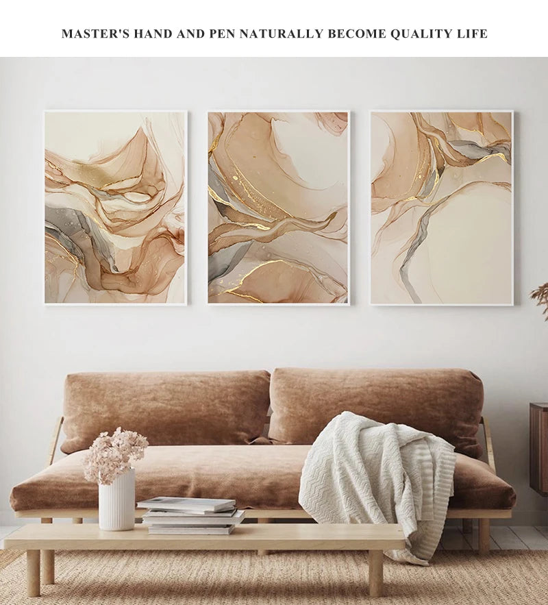 Canvas Wall Art – Modern Nordic Marble – Beige & Gold Abstract for Home or Office