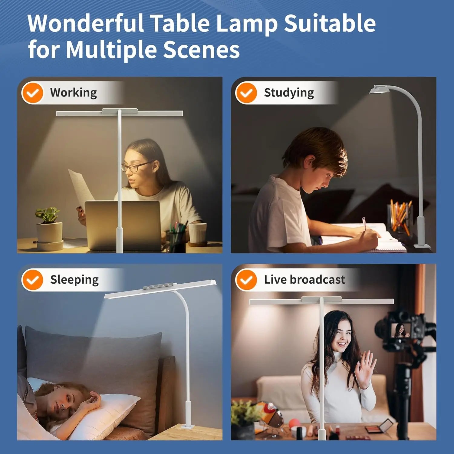 LED Desk Lamp- 3 Colors, Stepless Dimming, LED Desk Lamps, Adjustable Memory Desk Light, with Clamp Touch Control