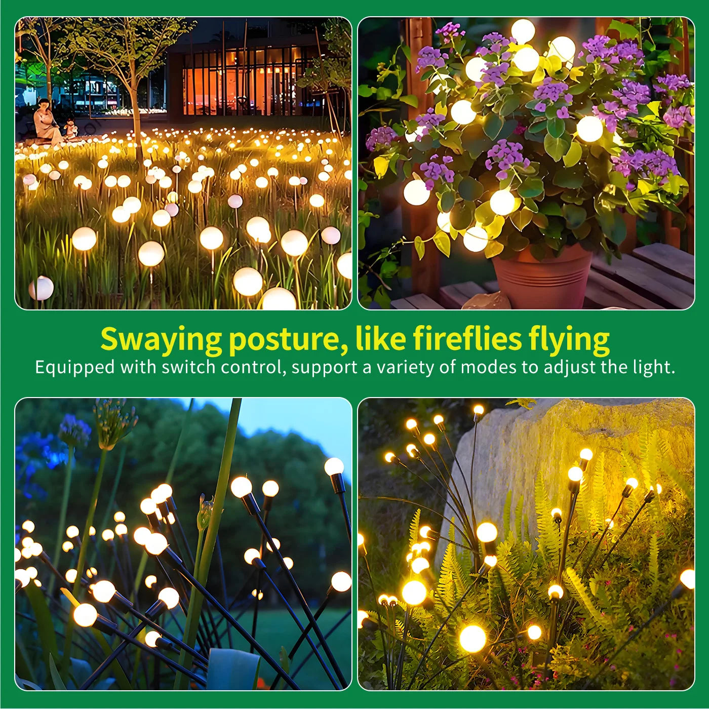 LED Solar Lights-8 Head Firefly Lights, Outdoor Garden Lights, Waterproof High Flexibility, Yard, Patio