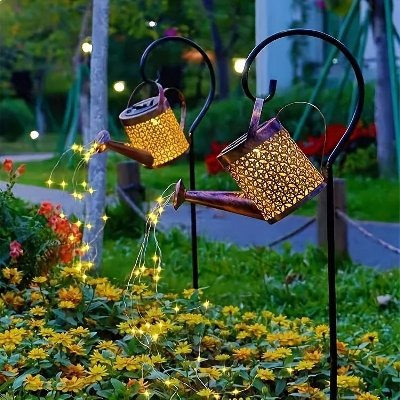 Solar-Powered LED Lamps-Large Retro Metal Lantern, Watering Can, Outdoor Waterproof, Shower Lights, Hanging Star, LED Fairy for Garden