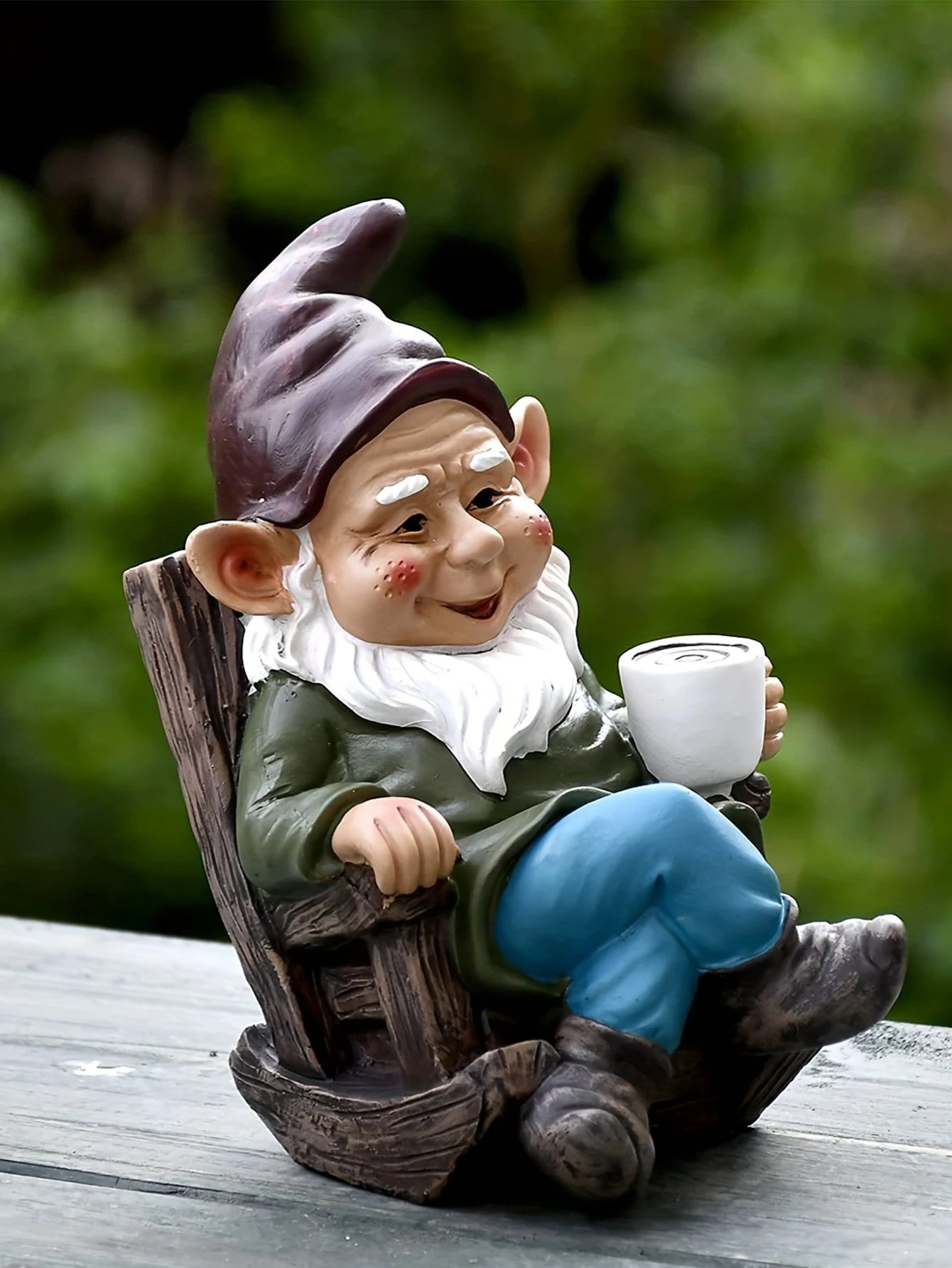 Outdoor Garden: Figurine: Gnome Dwarf Rocking Chair - 6x4x3in