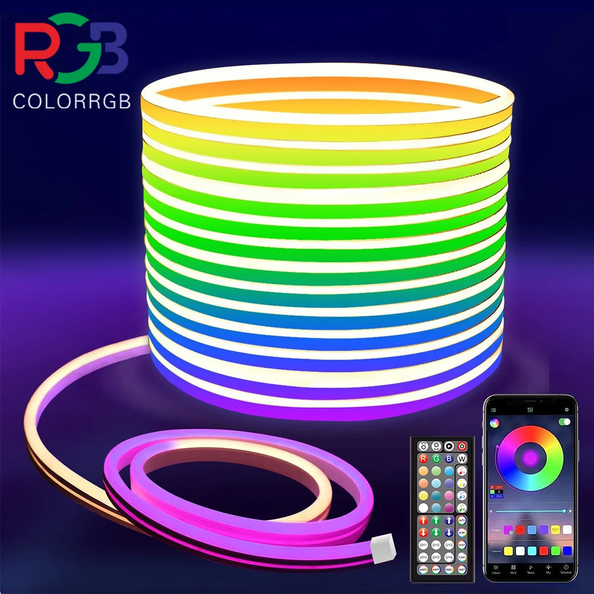 LED Rope Lights, Neon LED Lights For Bedroom Flexible LED Light Strip With Remote And APP Control RGB Lighting Strip