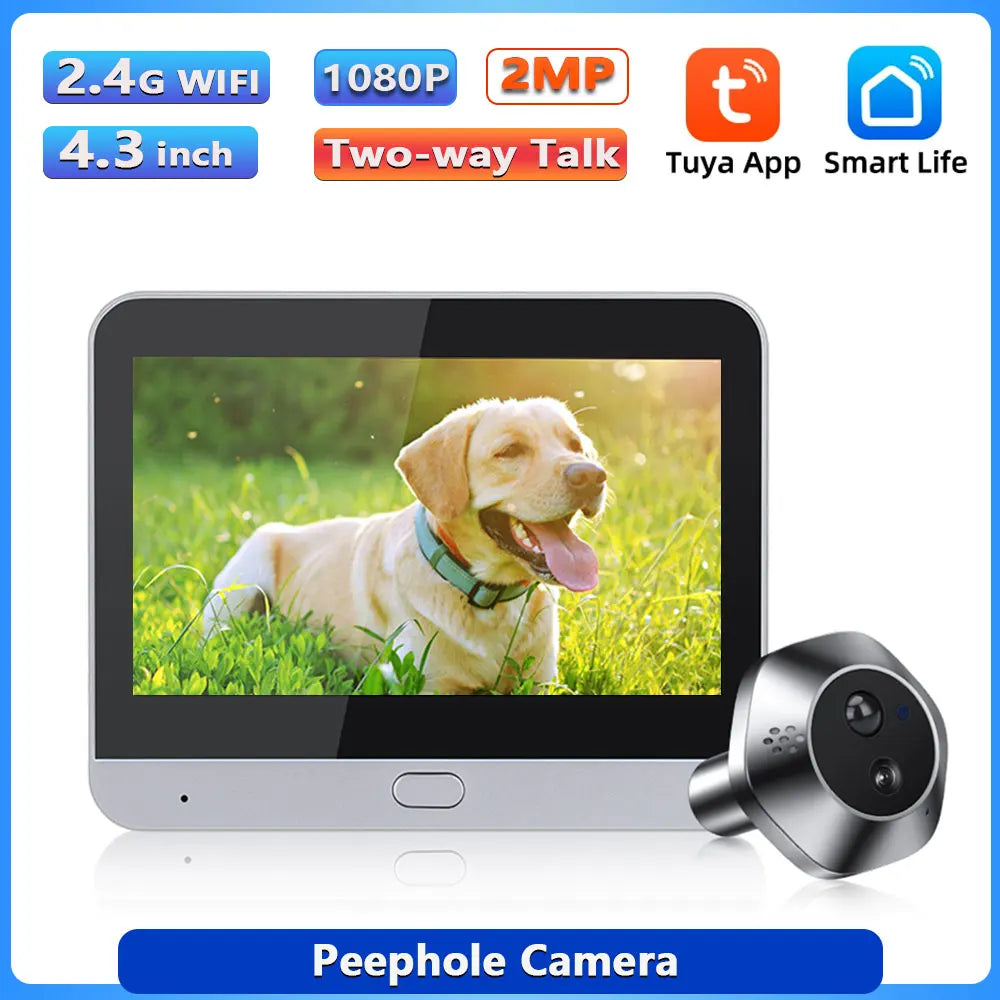 Awapow 4.3" Tuya Smart Doorbell Camera – WiFi Peephole Viewer with PIR Motion Detection & Two-Way Audio