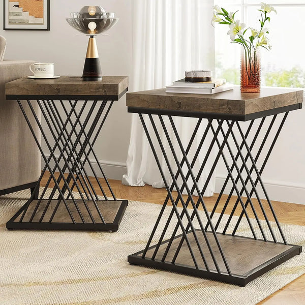 Accent Table-Square End Table White Gold 2-Tier Side Table Modern Small Bedside Table with Storage for Couch, Sofa Side Table, Customized