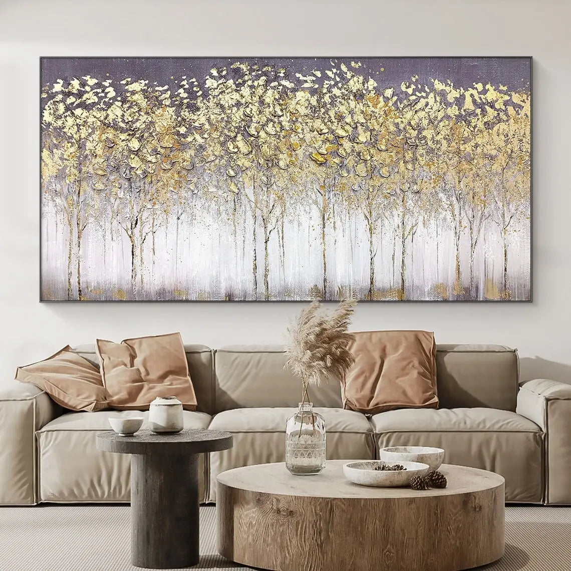 Canvas Art- A-Abstract Gold Leaf Oil Painting, Hand On Canvas, Modern Gold Foil Texture, Acrylic Painting, Large Wall Art, Living room, Home Decor