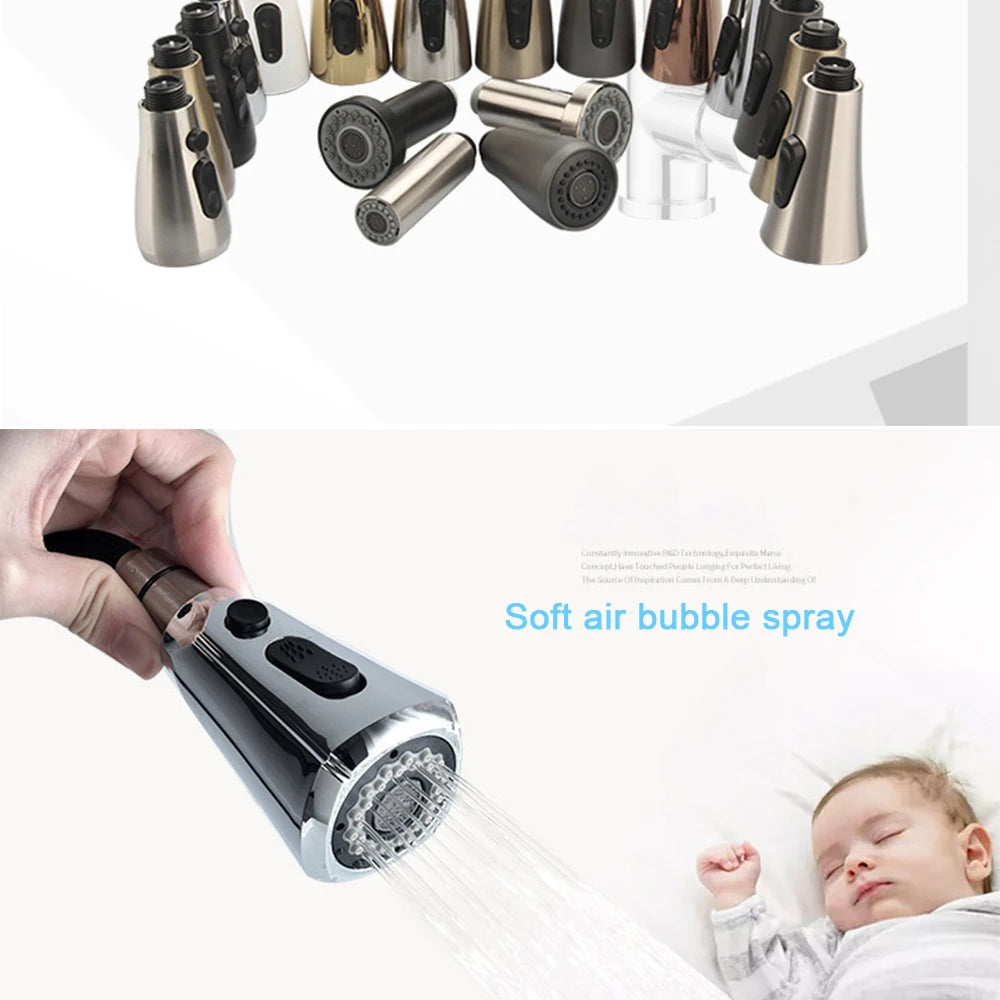 Kitchen Faucet-Head Pull Out Shower Nozzle, G1/2,  Sprayer Bathroom Sink Tap Replacement Accessory Black Silver Golden Head Aerator