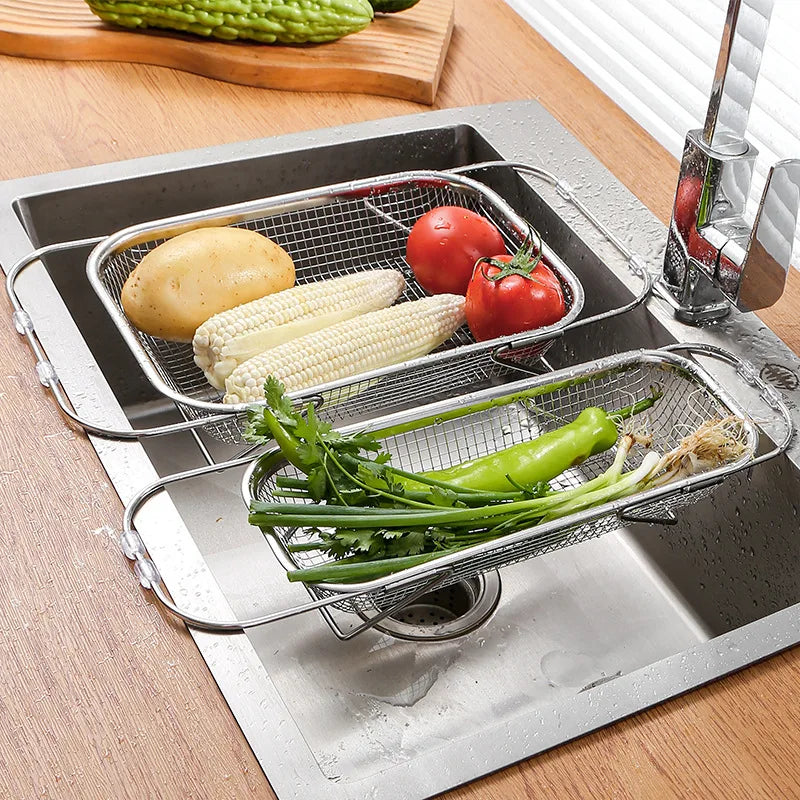 Home Kitchen: Strainer Drainer: Sink Basket - 304 Stainless Steel Expandable Colander - Vegetables, Fruits, Pasta and Dishes