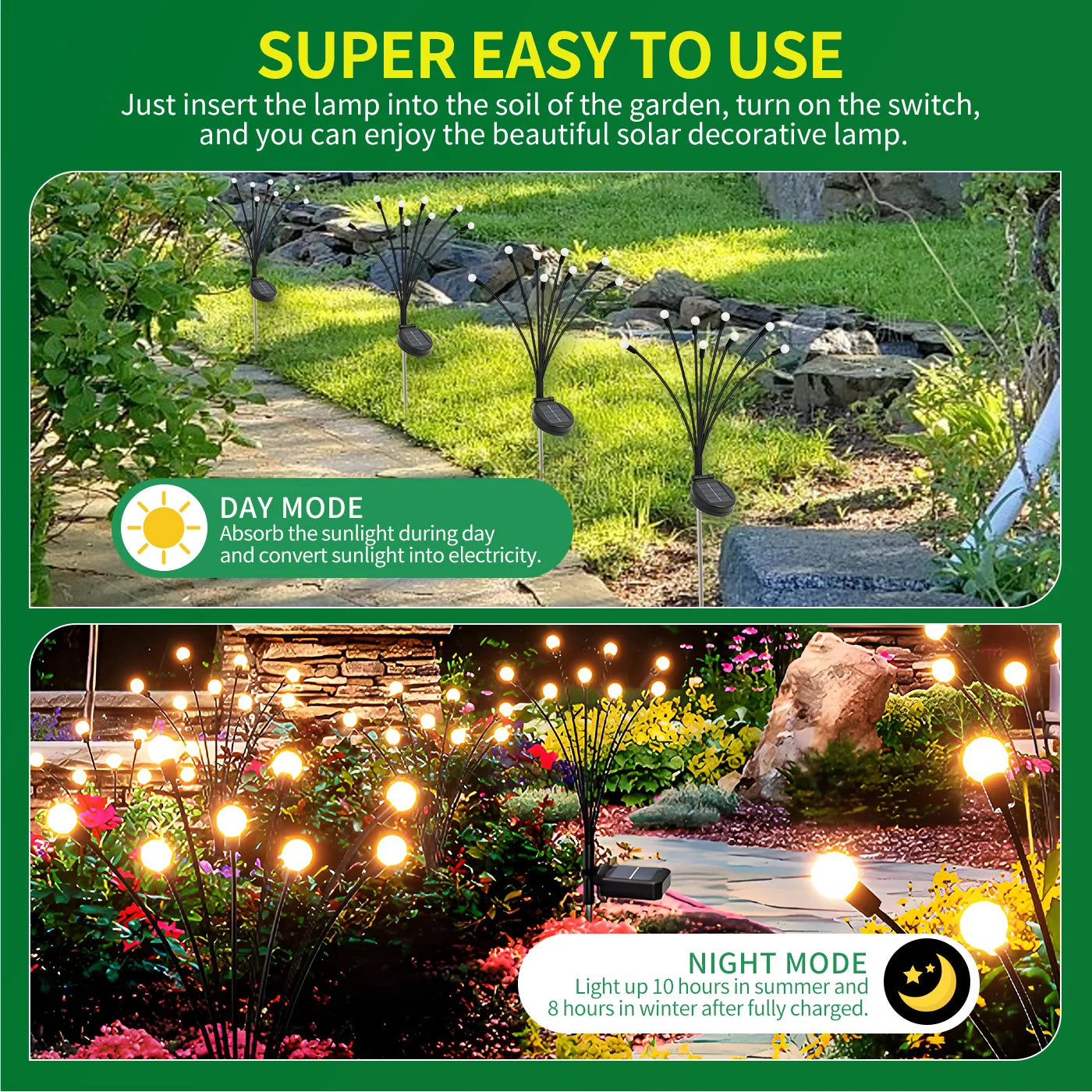 LED Solar Lights-8 Head Firefly Lights, Outdoor Garden Lights, Waterproof High Flexibility, Yard, Patio