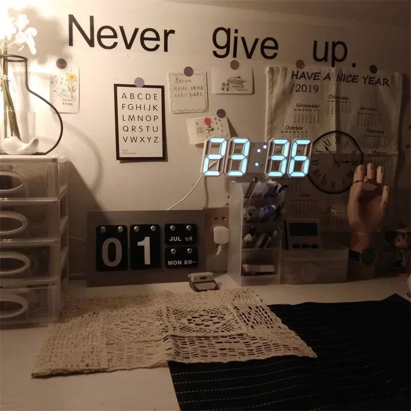 LED Digital Clock-Wall Decoration 3D Glow Night Mode Decoration for Bedroom Adjustable Electronic Watch Room Decor Aesthetics