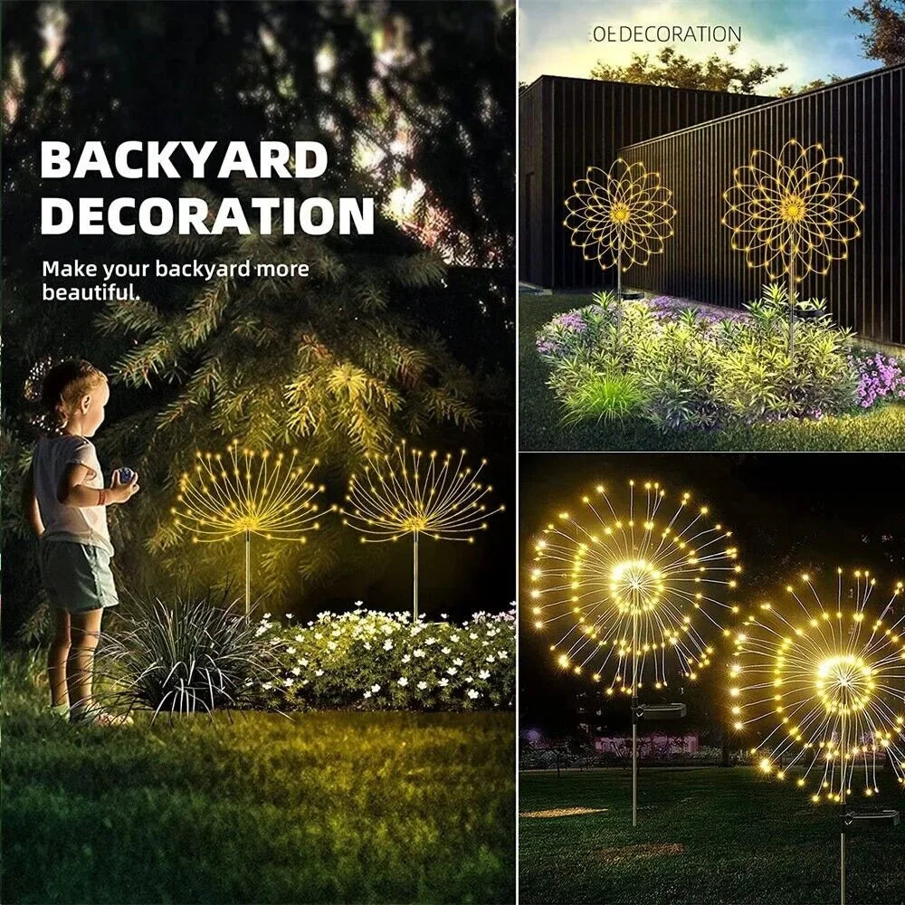 Solar-Powered LED Firework Lights – Magical Outdoor Dandelion Fairy Lights for Garden & Lawn