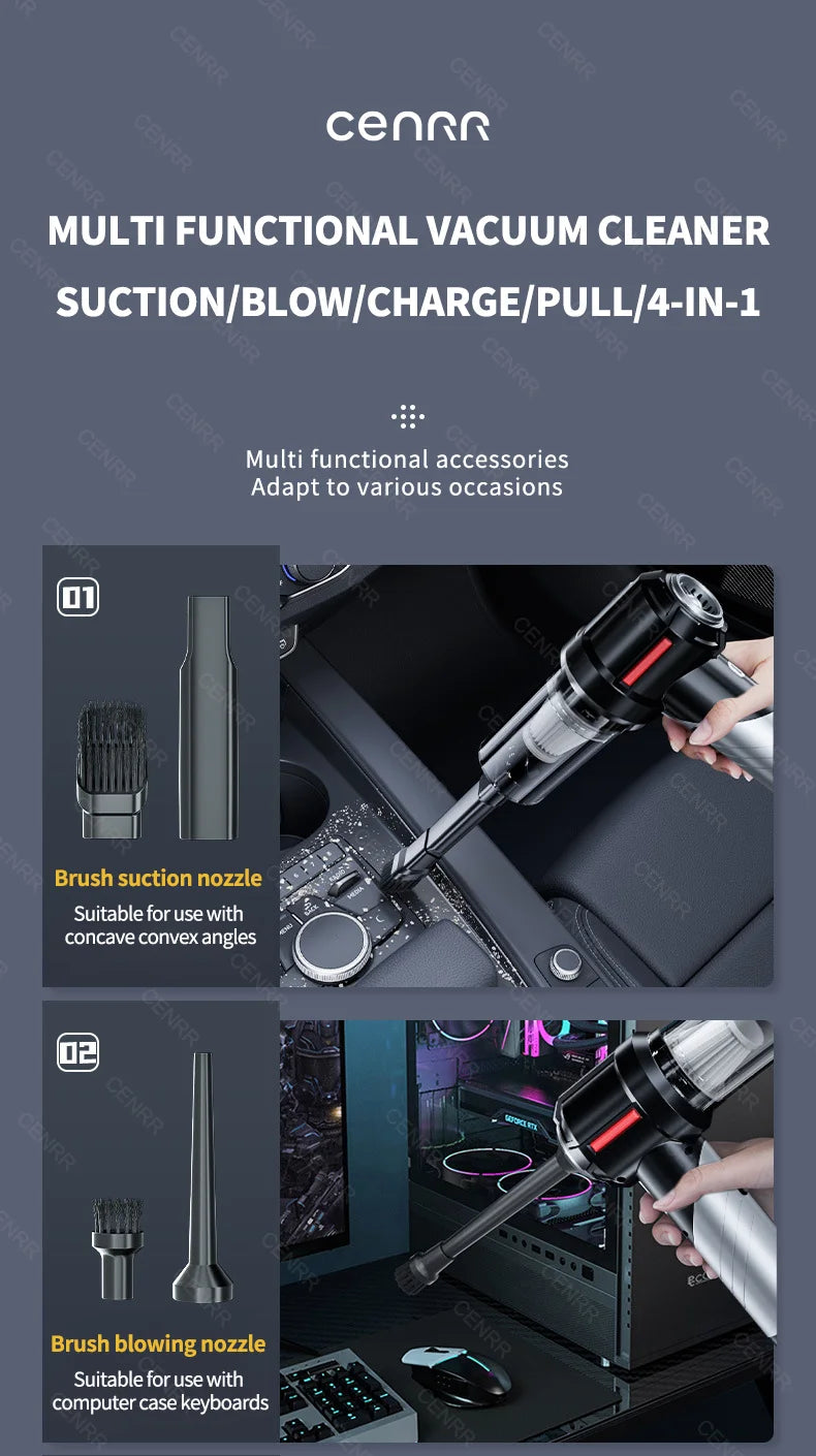 Wireless Car Vacuum-Cleaner High Pressure, Portable Handheld Mini, Strong Suction, CENRR