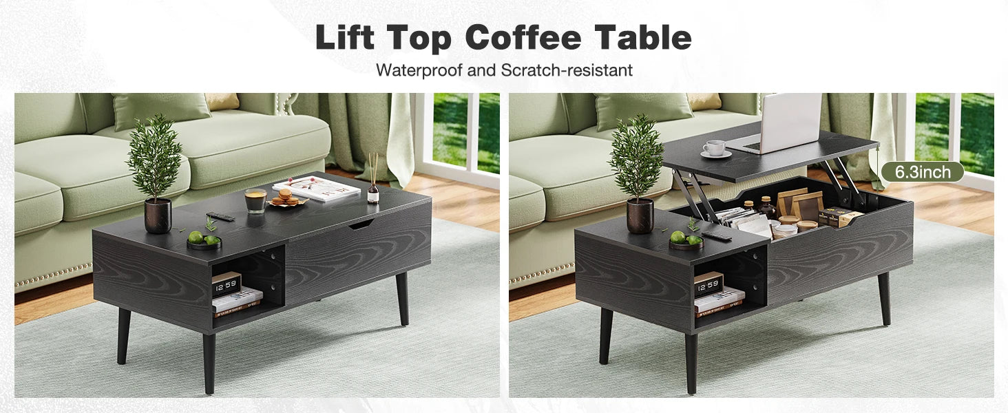 Coffee Table with Adjustable Lift-Top by JHK – Multifunction Tea & Dining Table with Hidden Storage