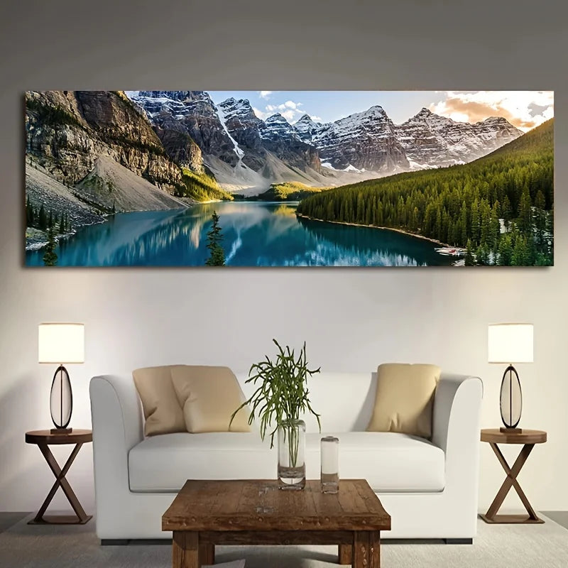 Canvas Painting-Landscape Canvas Painting, Lake Forest Mountain Scenery Painting Wall Art Decor Posters For Living Room Bedroom Prints Picture