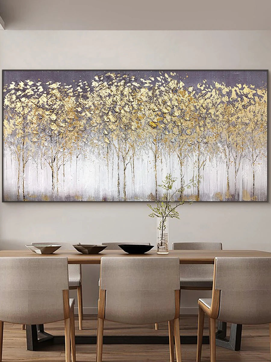 Canvas Art- A-Abstract Gold Leaf Oil Painting, Hand On Canvas, Modern Gold Foil Texture, Acrylic Painting, Large Wall Art, Living room, Home Decor