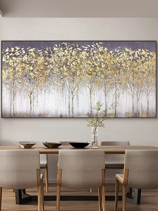 Canvas Art- A-Abstract Gold Leaf Oil Painting, Hand On Canvas, Modern Gold Foil Texture, Acrylic Painting, Large Wall Art, Living room, Home Decor