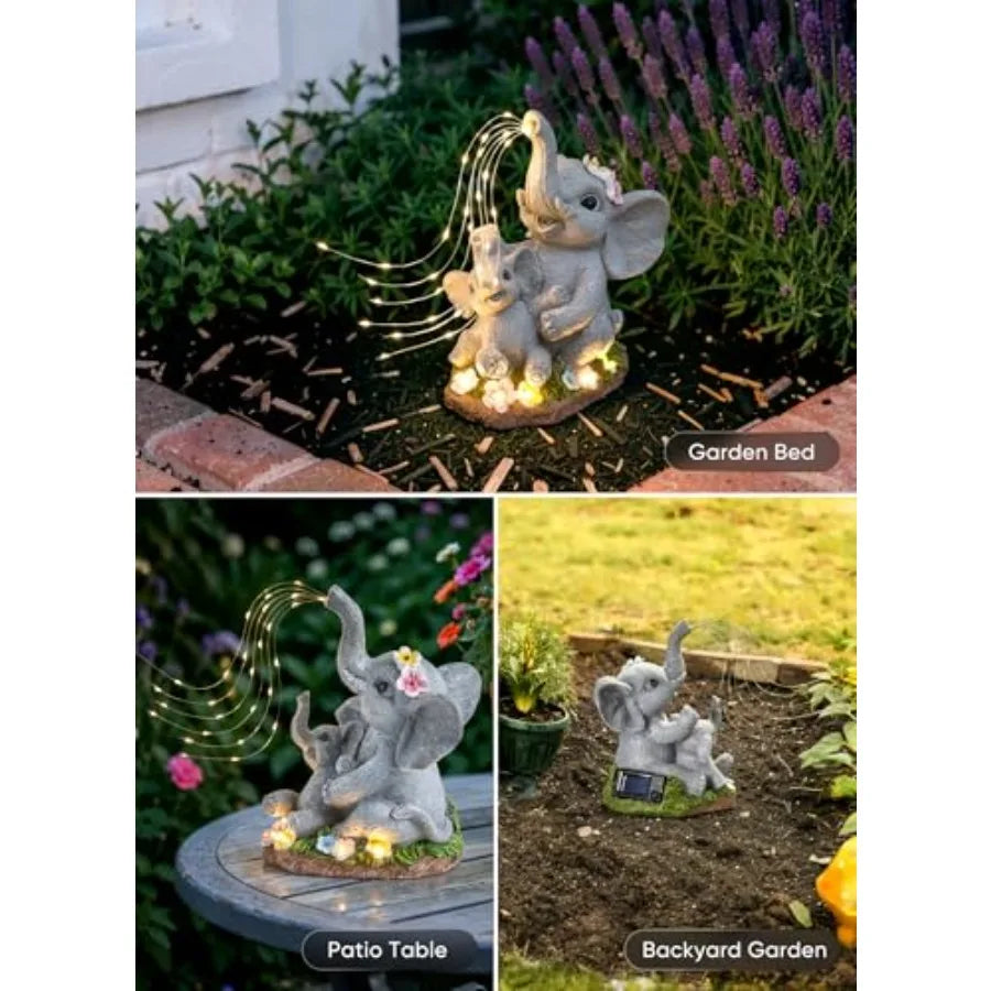 Solar-Powered LED Lights-Elephants, Garden Decor, Figurine, Succulent and Watering, Waterproof, Outdoor, Patio, Lawn, Balcony, Yard