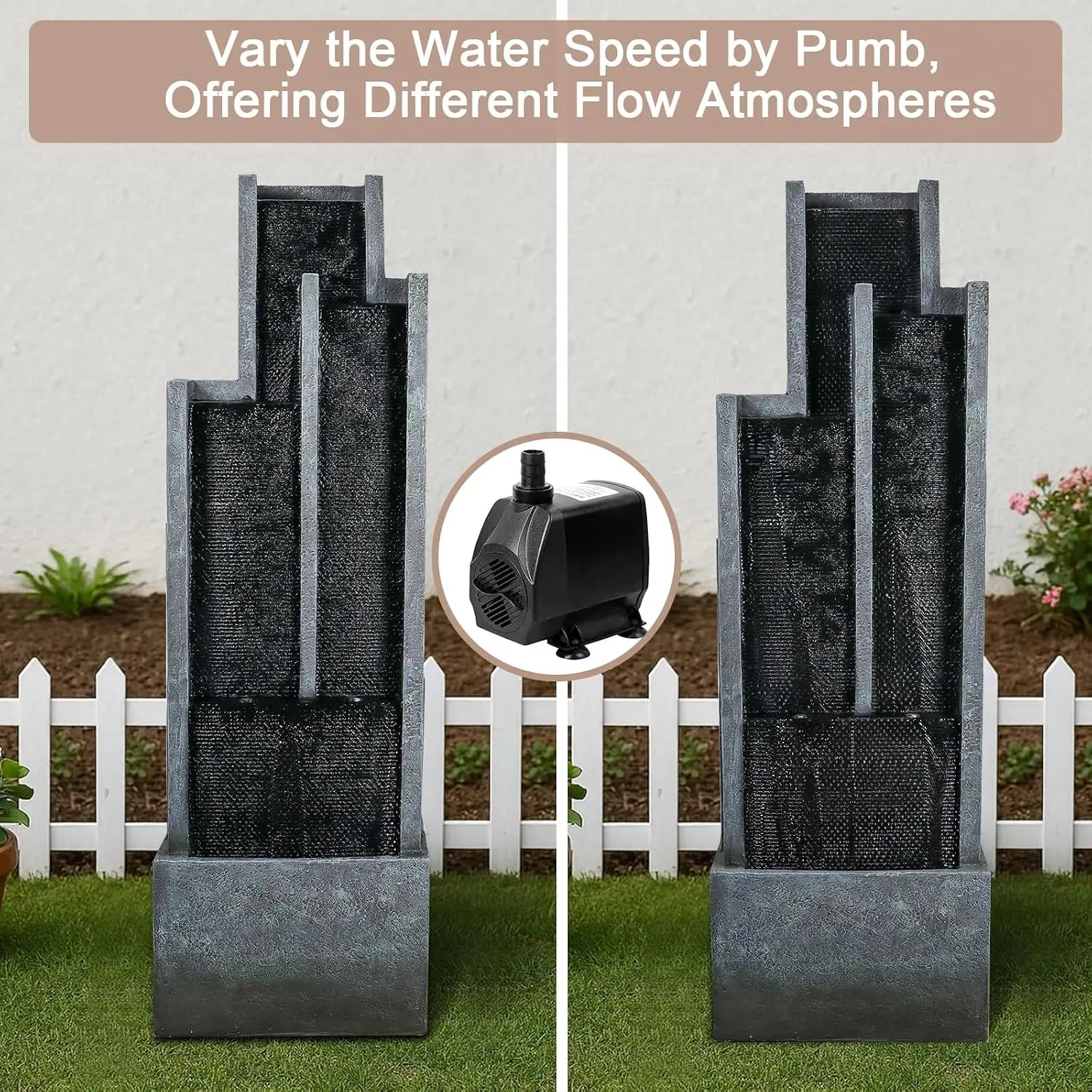 Water Fountain-50.7" Outdoor Water Fountain with LED & Pump, Modern Resin Floor Cascading Waterfall for Garden Patio, Customized