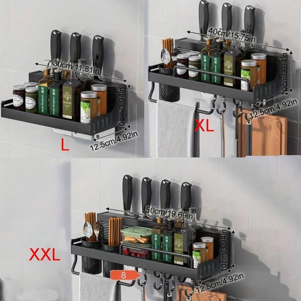 Home Kitchen: Organizer Rack: Hanging Wall Mount - Space-Saving for Spices/Oils,etc., with Utensils Hooks