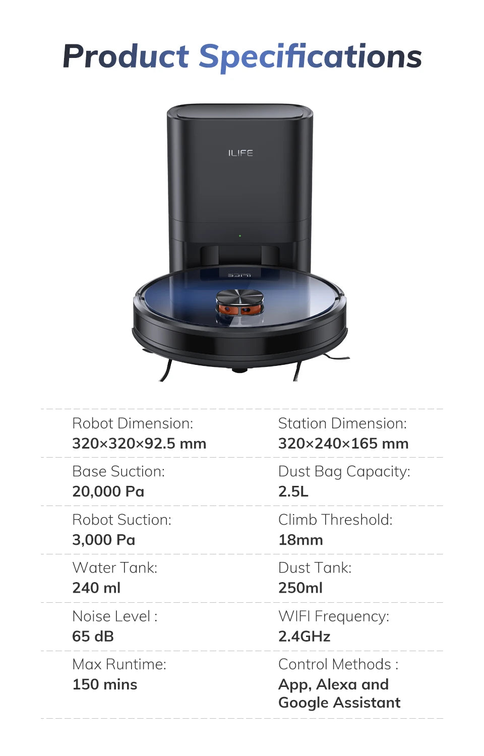 Vacuum - LDS Robot Vacuum Cleaner with ILIFE T10s – Powerful 3000Pa Suction & Remote App