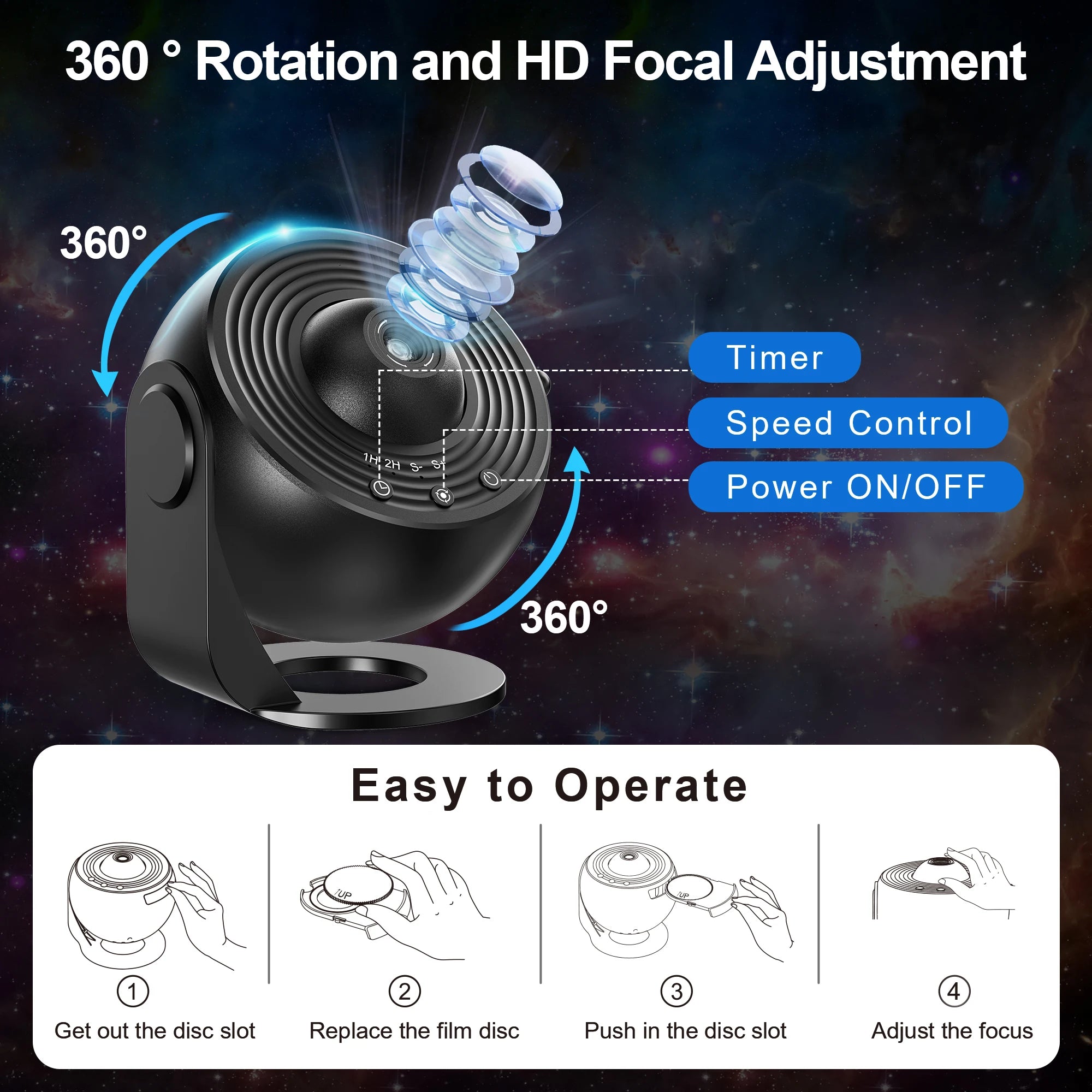 Home Gadget: Projector: Realistic Starry Sky Night Light - Galaxy, Planetarium, Star, Solar System, Constellation, Moon