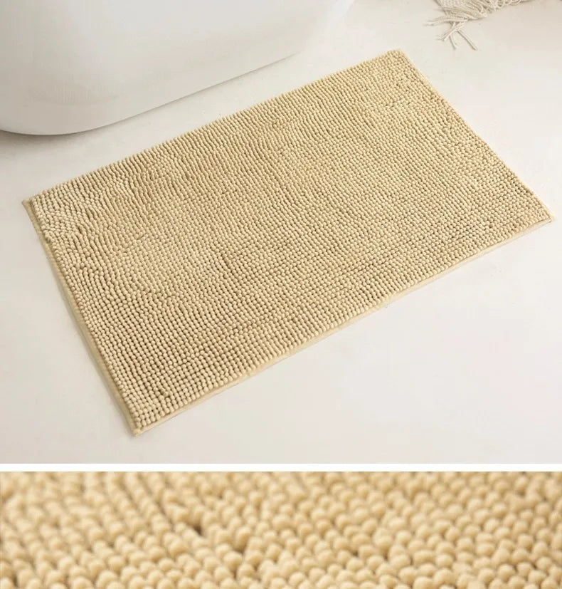 Bath Mat-Chenille, Encrypted Thickened, Short Plush, Strong Water-absorbent, Non-slip Bathroom Rug Carpet