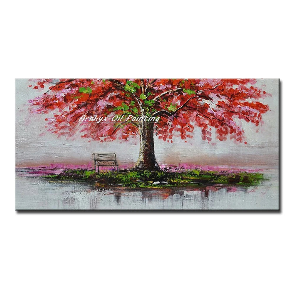 Canvas Art-Hand painted, Palette Knife, Tree, Oil Painting on Canvas, Modern Abstract Landscape Art Poster, Wall Pictures, Home Decor, Arthyx,Large