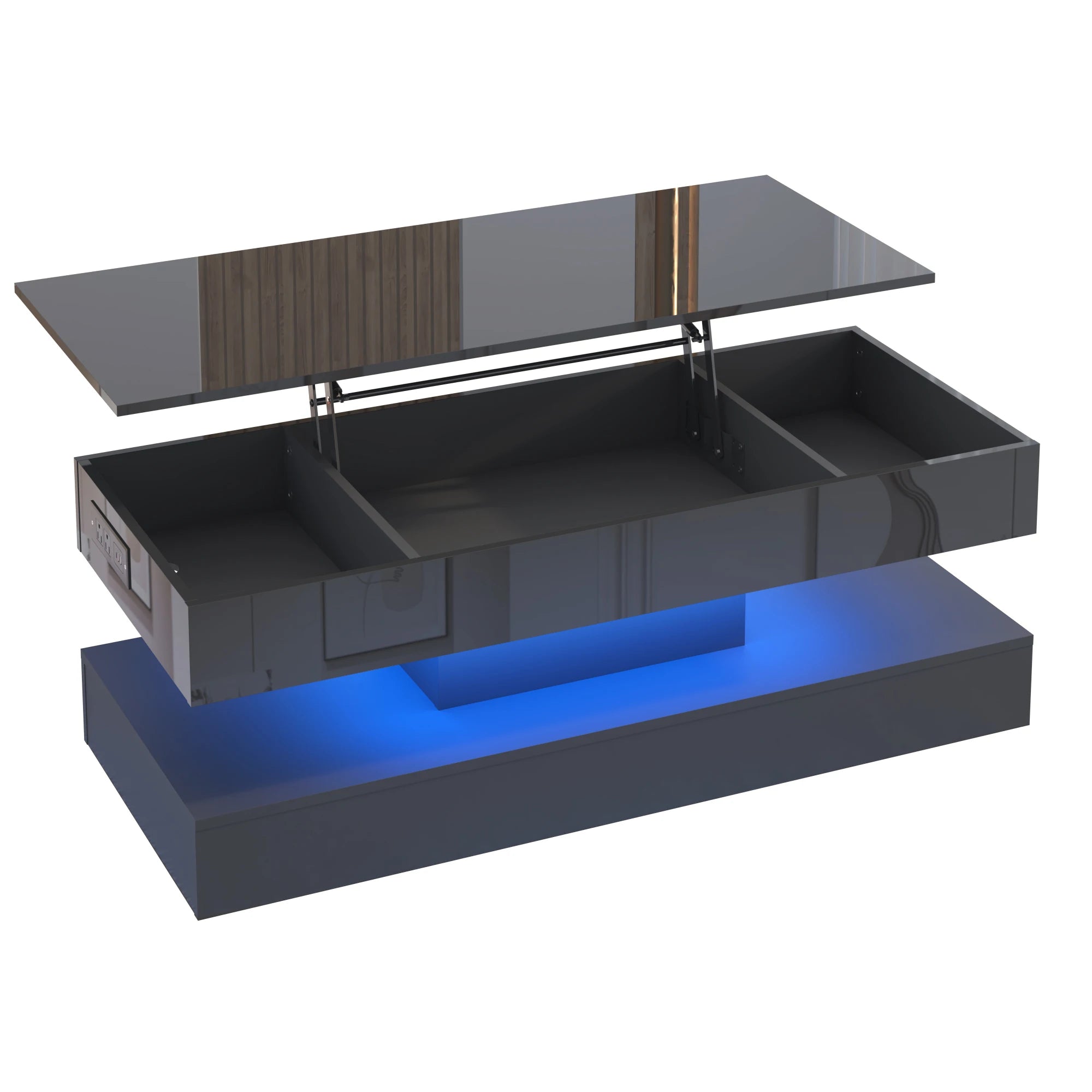 Coffee Table - Modern LED - Grey Marble Nesting (Set of 2) with Round End - Waterproof Surface & Metal Legs