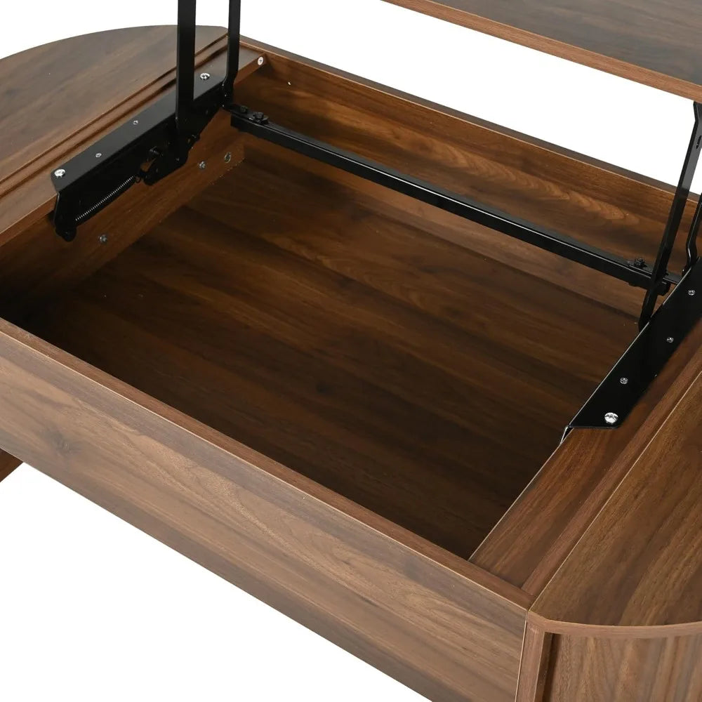 Coffee Table with Lift-Top - Mid Century Modern – 47.2" Oval Fluted Wood with Hidden Storage