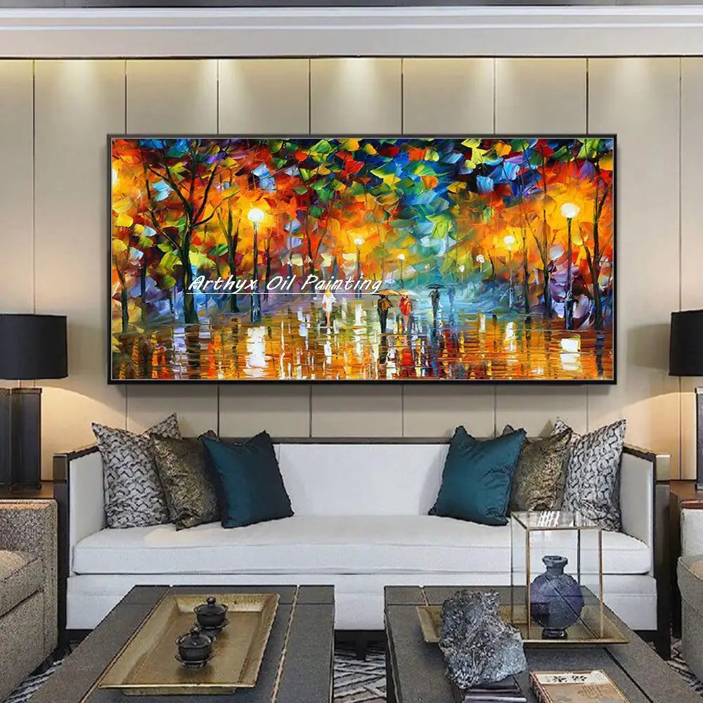 Canvas Art-Hand painted, Night Knife, Oil Painting on Canvas, Modern Abstract Landscape Art Poster, Wall Pictures, Home Decor, Arthyx,Large