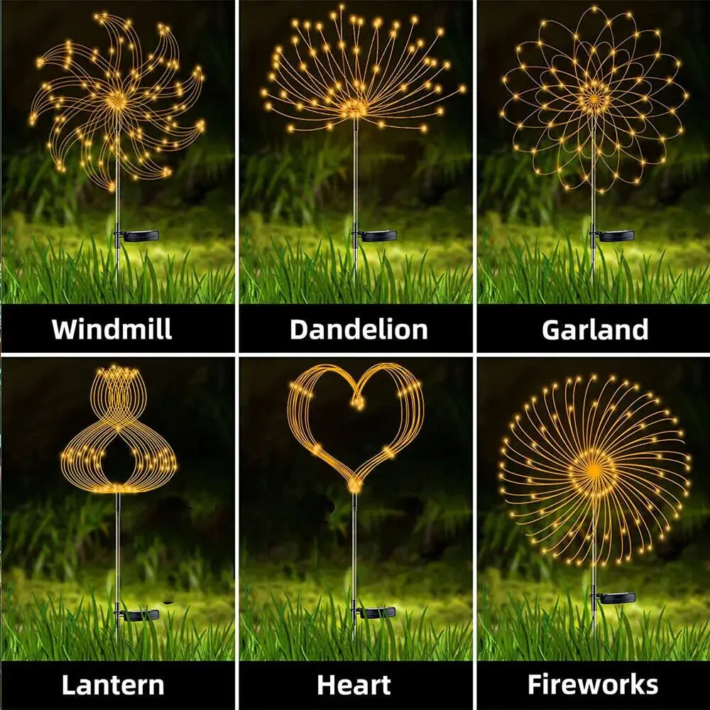 Outdoor Lighting: LED Solar Firework Lights - Garden Decoration - Fairy Lights - Waterproof Dandelion Lawn Lamp