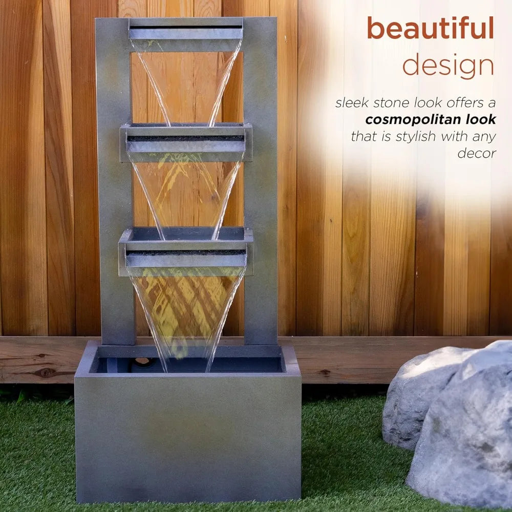 Water Fountain - CPS182, Outdoor, Metal Multitiered Waterfall, Floor Fountain, Industrial Style, Water Feature, Garden, Patio, Yard, Backyard
