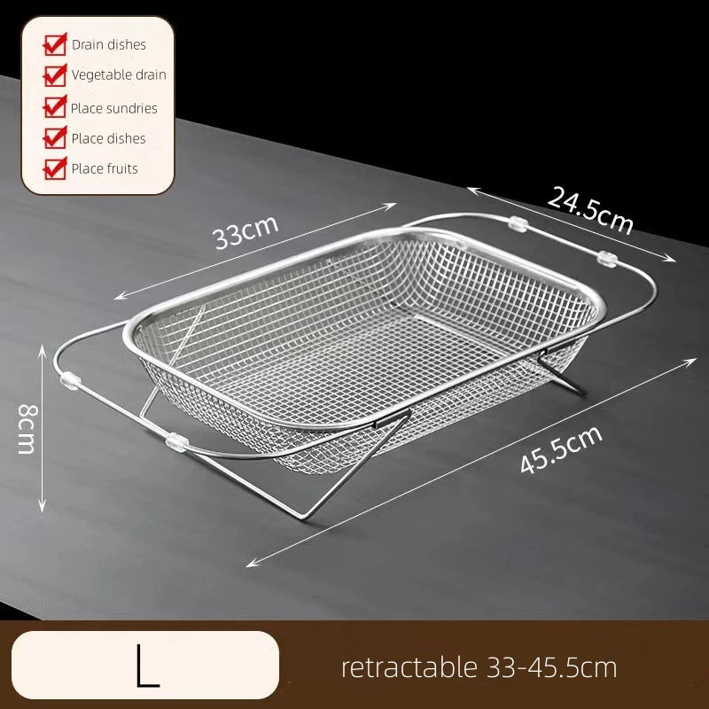 Home Kitchen: Strainer Drainer: Sink Basket - 304 Stainless Steel Expandable Colander - Vegetables, Fruits, Pasta and Dishes