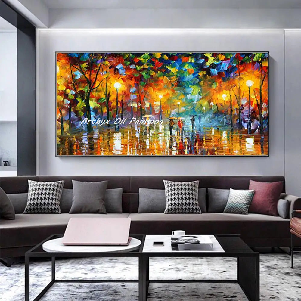 Canvas Art-Hand painted, Night Knife, Oil Painting on Canvas, Modern Abstract Landscape Art Poster, Wall Pictures, Home Decor, Arthyx,Large