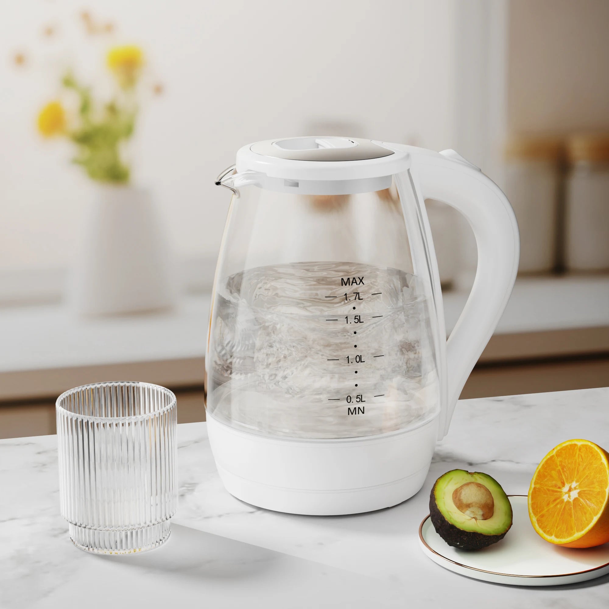 Electric Kettle- Electric Kettle with Water Dispenser - 1.7L Elegant Glass Tea Pot, 1100W Fast Boiling, LED Indicator, Auto-Shutoff