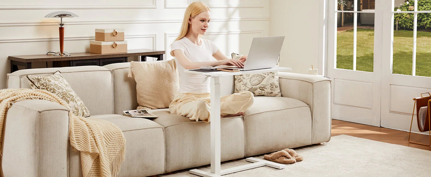 Accent Table-JHK Overbed Bedside Sofa Table with Hidden Wheels Adjustable Height Home Use Bed Table Laptop Mobile Standing Desk For Bedroom
