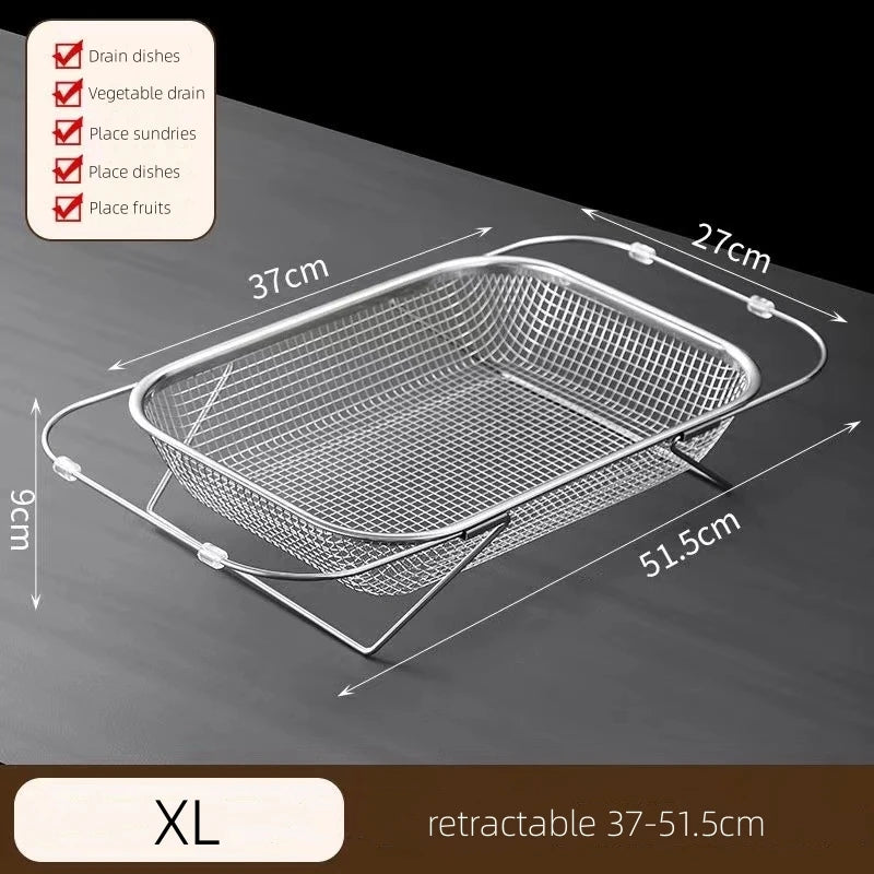 Home Kitchen: Strainer Drainer: Sink Basket - 304 Stainless Steel Expandable Colander - Vegetables, Fruits, Pasta and Dishes