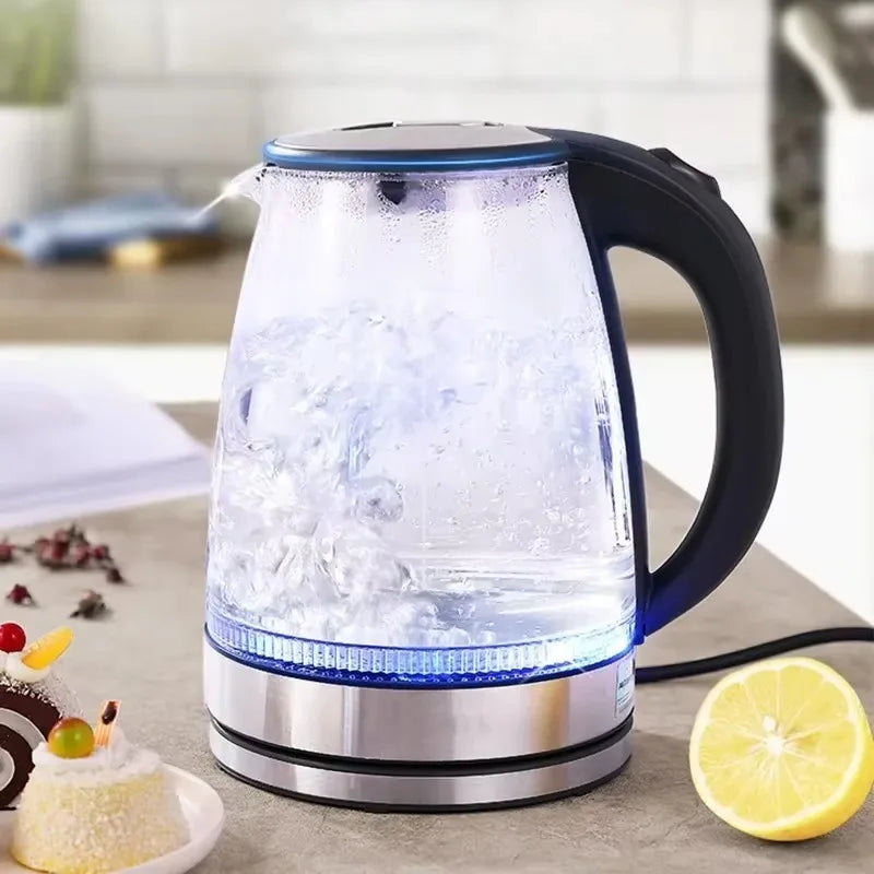 Electric Kettle- 2L Electric Glass Kettle - Borosilicate Cordless Tea Pot with Heating Base, Boiling Water Heater, LED Indicator, Auto Shut-Off