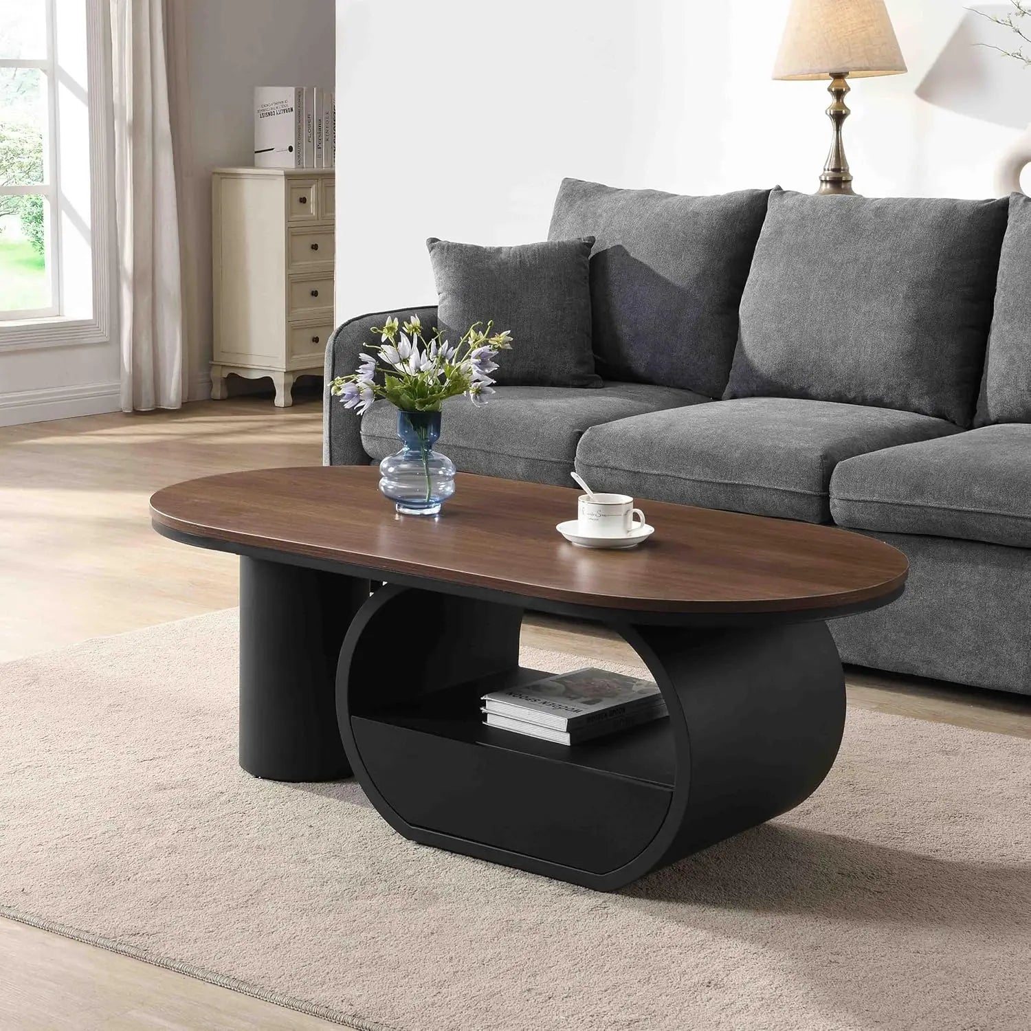 Coffee Table Set-Modern Nesting Oval Coffee Table Set, Faux Marble Top, Gold Metal Base, Living Room, 2pcs, Customized