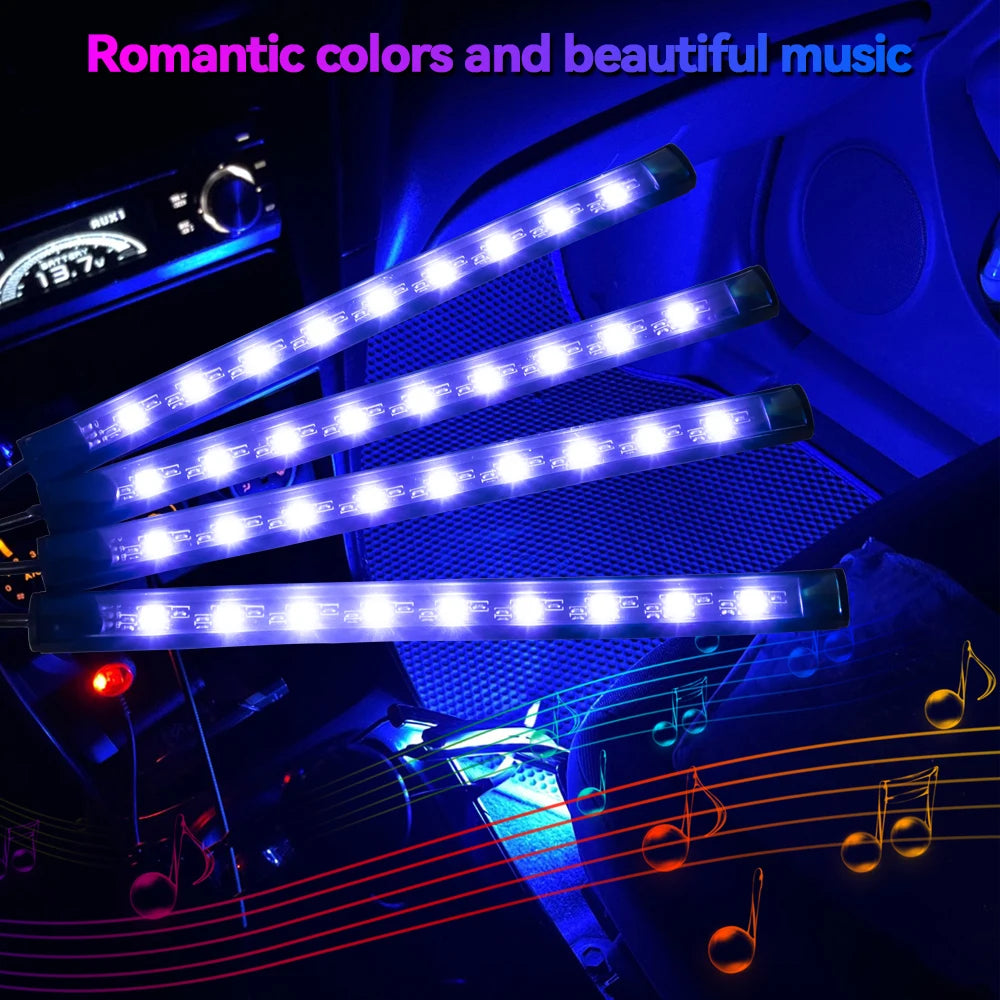 Outdoor Auto: Lighting: LED Car Foot Light - Remote/Voice Control Ambient Lamp with 36/48/72 LEDs