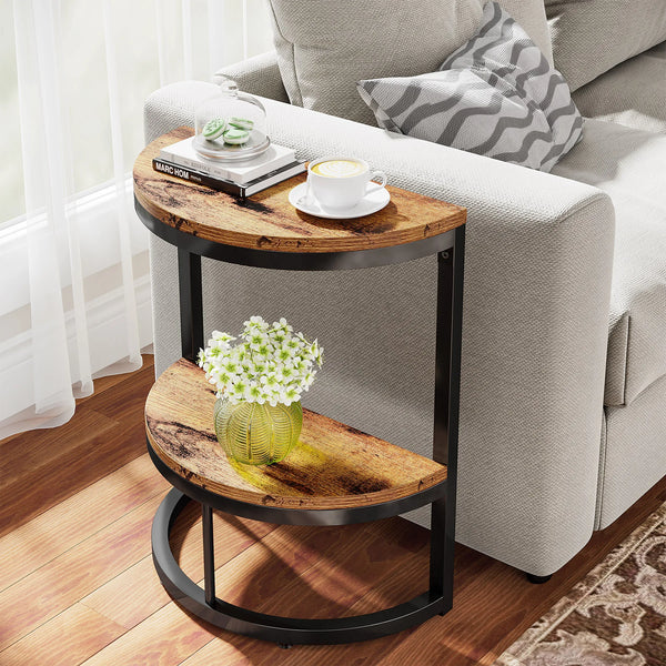 End Table-Semi Circle, Small Half Round, Side Table with Storage Shelf, Accent Table, Slim C Table for Sofa Couch, Tribesigns