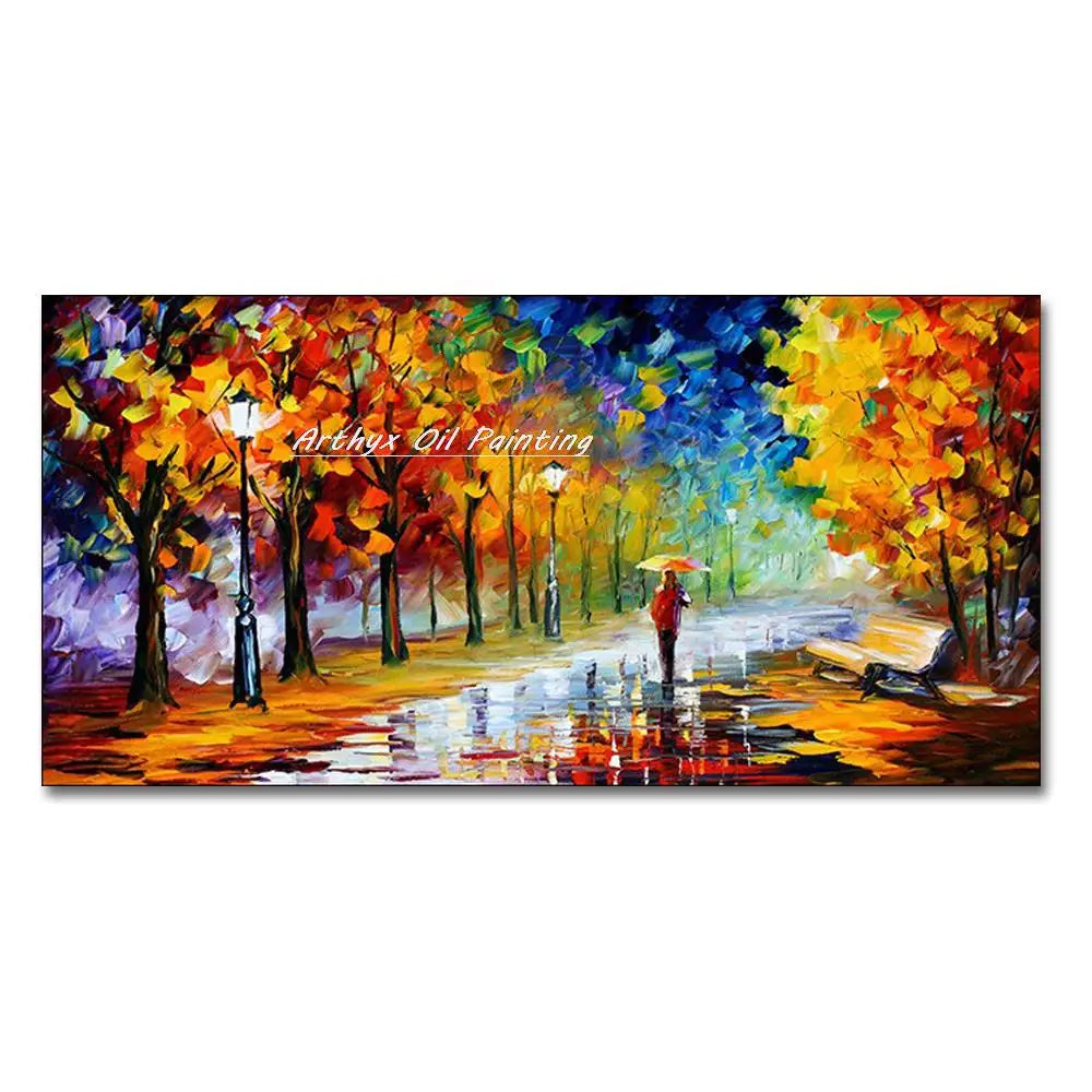 Canvas Art-Hand painted, Night Knife, Oil Painting on Canvas, Modern Abstract Landscape Art Poster, Wall Pictures, Home Decor, Arthyx,Large