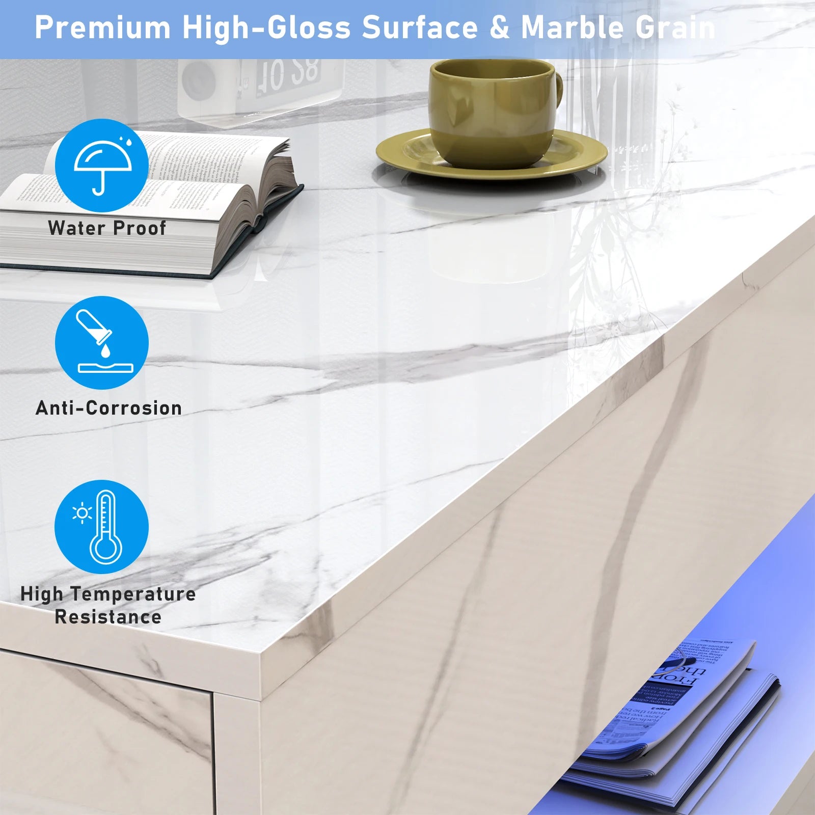 Coffee Table-Modern Stylish Coffee Table with LED lights, Double-Layer Design for Living Room Coffee Table with 2 Storage Drawers