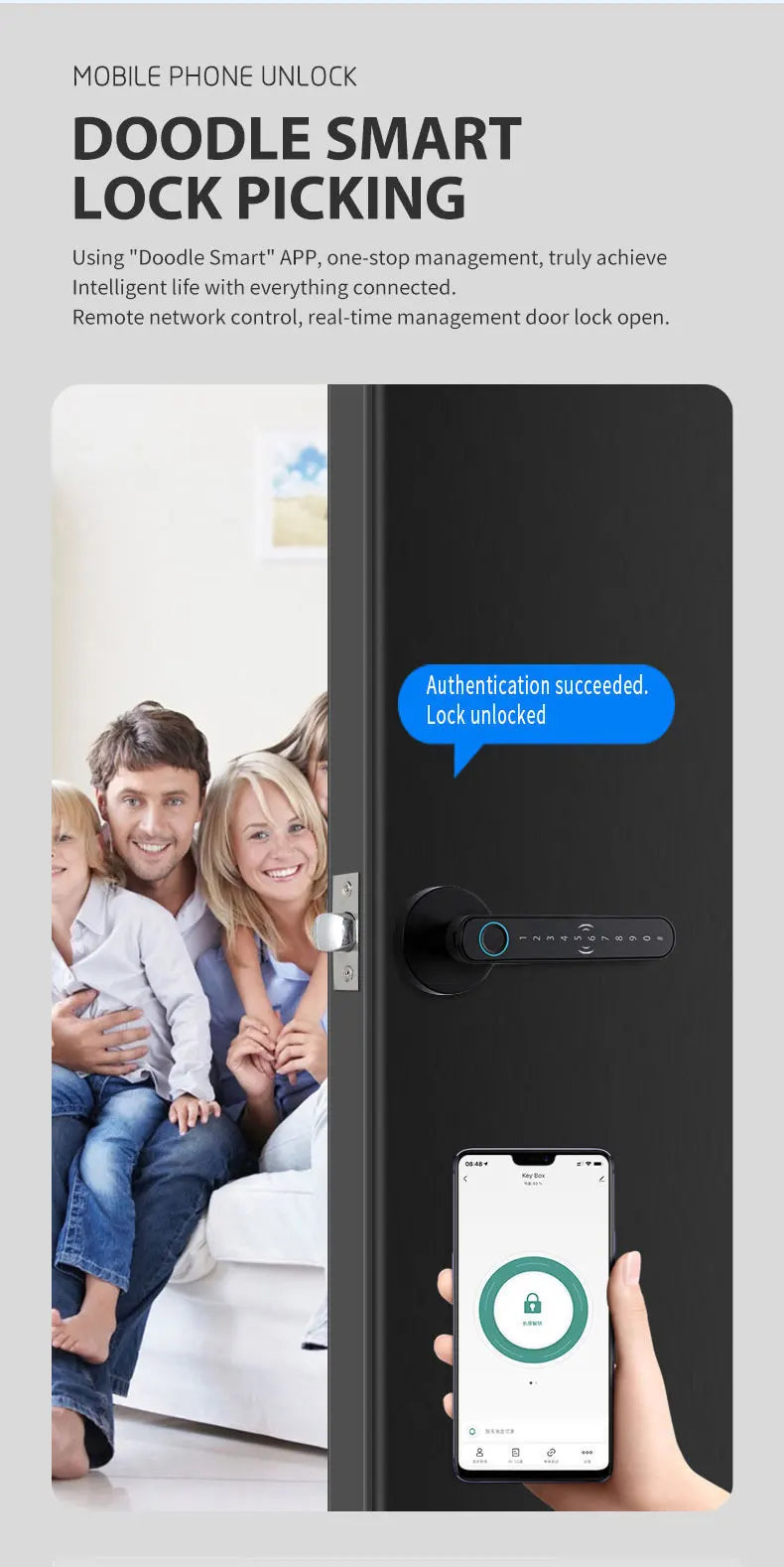 Smart Fingerprint Door Lock Handle – Keyless Entry with Keypad, Key Card & Backup Key for Home or Apartment