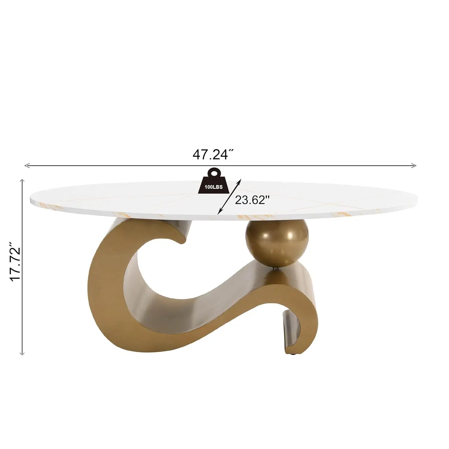 Coffee Table Set-Modern Nesting Oval Coffee Table Set, Faux Marble Top, Gold Metal Base, Living Room, 2pcs, Customized