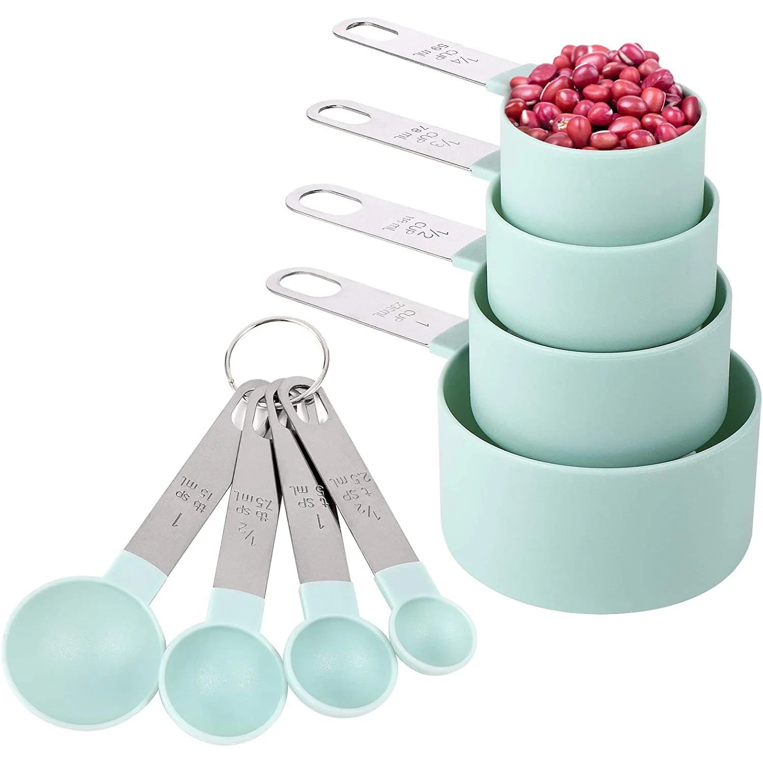 Kitchen Tools-Measuring Cups and Spoons Set of 8 Pcs Nesting Measure with Stainless Steel Hle Dry Liquid Ingredient