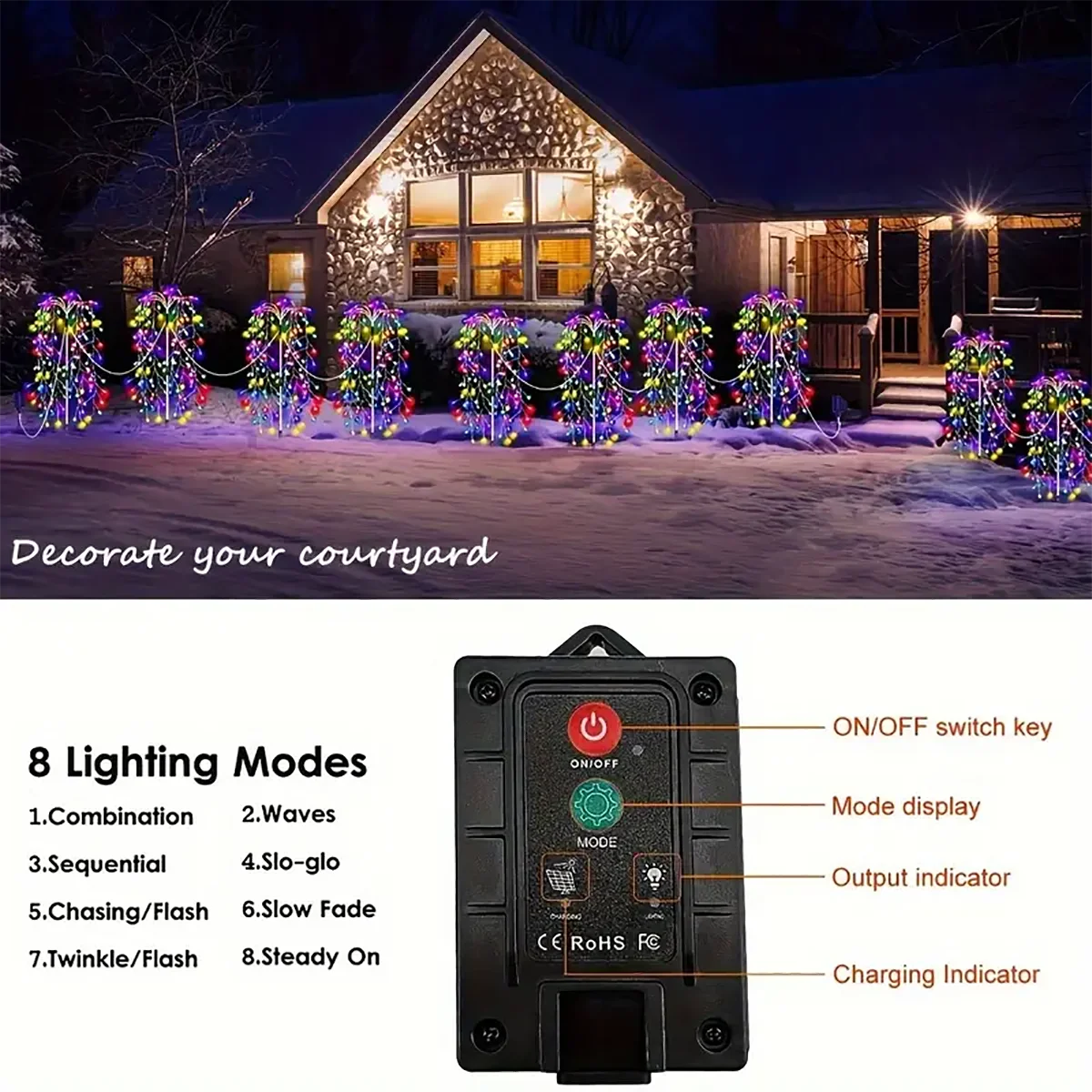 LED Solar Lights-Firecracker Fireworks Lights, 4 Pack, 680 LED, Solar Outdoor Yard, Lawns, Garden Light, Party Landscape Lighting