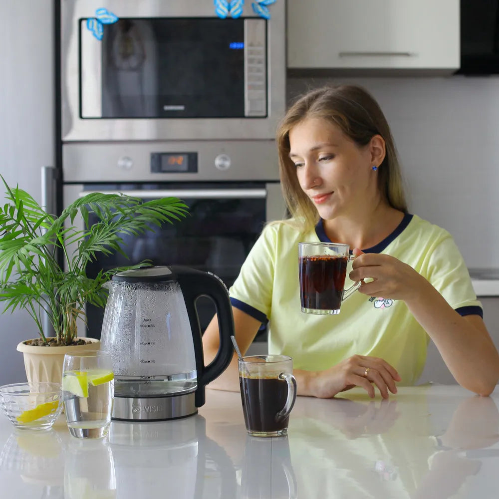 Electric Glass Kettle-2200W Fast Boiling, Temperature Control, 4-Hour Keep Warm, 2.0L Tea Kettle & Hot Water Boiler, by DEVISIB