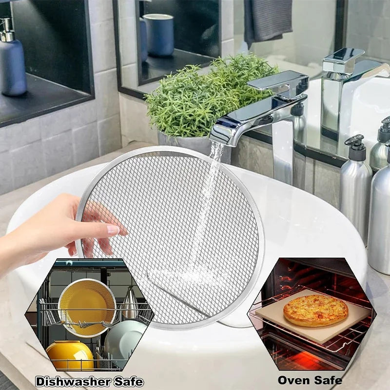 Kitchen-Round Pizza Baking Trays – 8/10/12/14" Non-Stick Aluminum Mesh Screens for Oven & Homemade Pizza