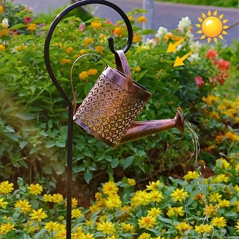 Solar-Powered LED Lamps-Large Retro Metal Lantern, Watering Can, Outdoor Waterproof, Shower Lights, Hanging Star, LED Fairy for Garden